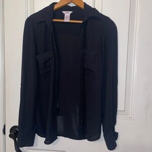 Candie’s Women’s Black Button-Up Blouse – Long Sleeve – Size Medium
